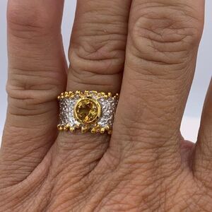 Ring, NWOT, solid 925 sterling silver, 22 K gold, real citrine, sz 7, cigar band